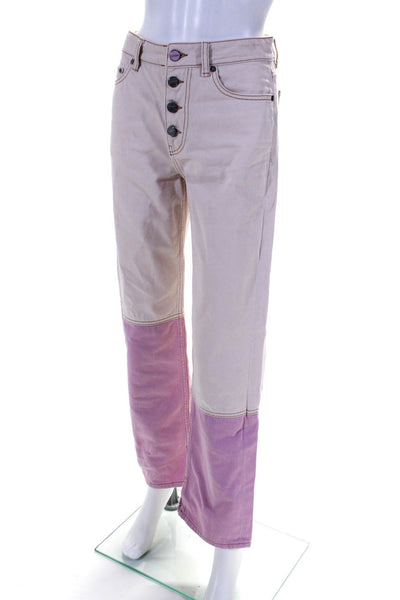 Ganni Womens Colorblock Buttoned High Rise Straight Jeans Pants Pink Size 25