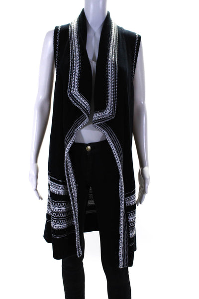 Vince Womens Cotton Knit Sleeveless Cardigan Sweater Vest Black Size XSS