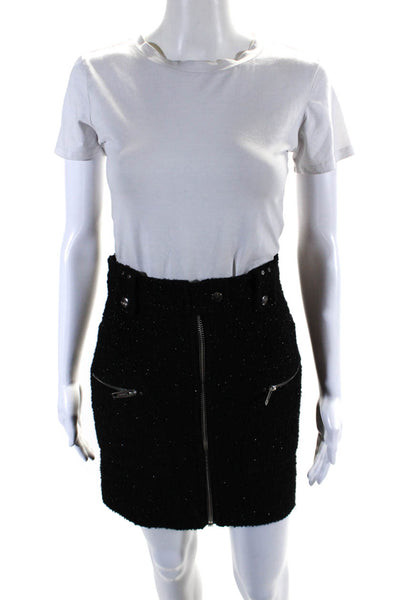 The Kooples Womens Black Fuzzy Zip Front Lined Mini Pencil Skirt Size 3