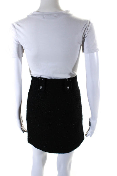 The Kooples Womens Black Fuzzy Zip Front Lined Mini Pencil Skirt Size 3