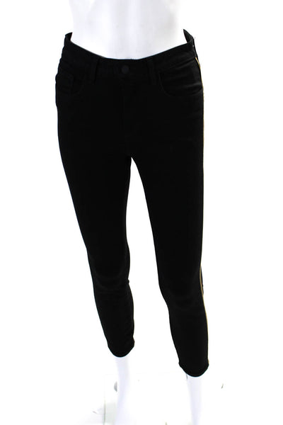 L'Agence Women Margot High Rise Metallic Stripe Ankle Skinny Jeans Black Size 26