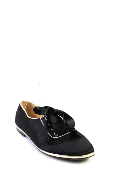 Sonia Rykiel Womens Black Toe Cap Lace Up Flat Shoes Size 8