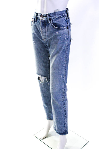 Moussy Womens Button Fly Distressed Straight Leg Jeans Pants Blue Size 24