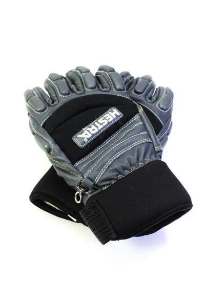 Hestra Womens Wrist Strap Logo Leather Gloves Gray Black Size 8