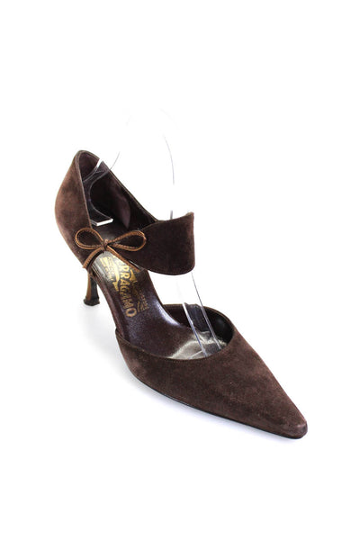 Salvatore Ferragamo Womens Pointed Toe Suede Cone Heel Party Shoe Brown Size 7.5