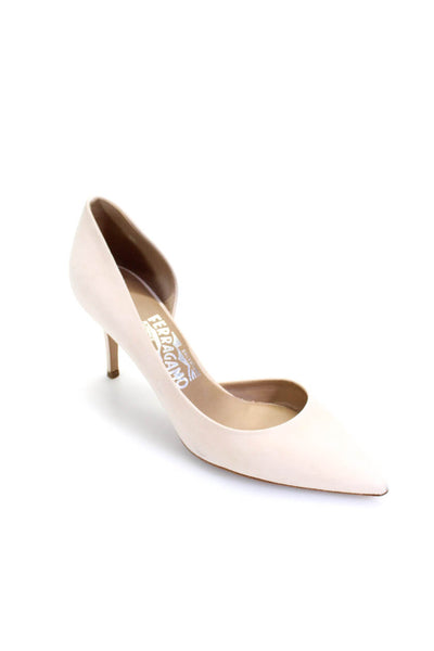 Salvatore Ferragamo Women's Cut-Out Cone Heels Suede Shoe Cream Size 7.5