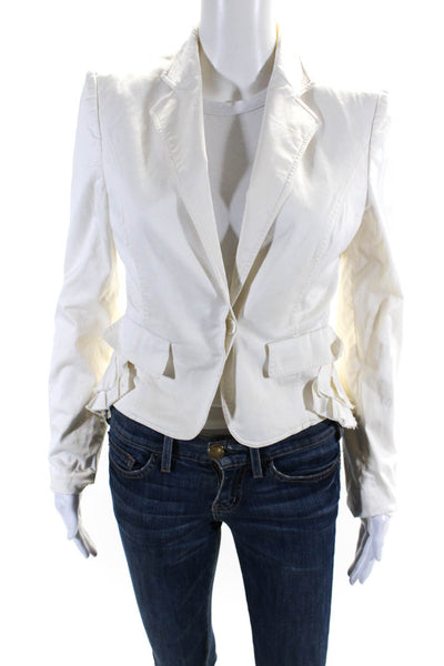 Gucci Womens Ivory Cotton One Button Ruffle Long Sleeve Blazer Jacket Size 42