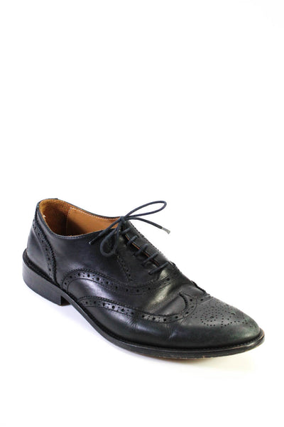 Barneys New York Mens Leather Medallion Wingtip Oxford Shoes Black Size 10.5US