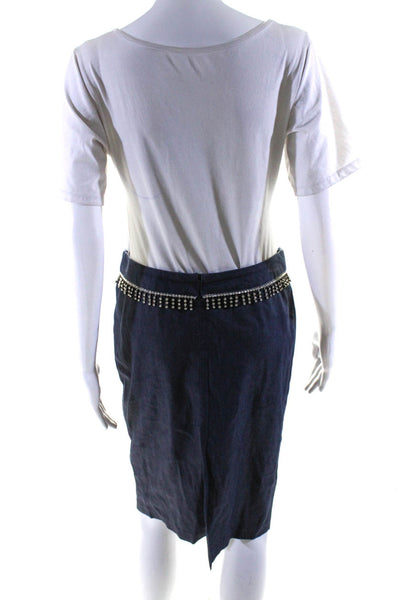 Inque Womens Front Zip Crystal Trim Pencil Skirt Blue Cotton Size 6