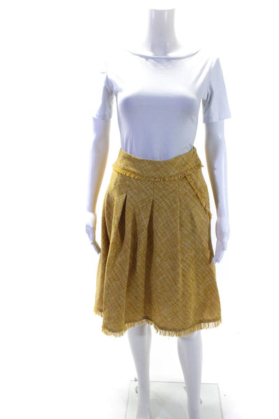 Maeve Anthropologie Womens Tweed Plaid Print Frayed A-Line Skirt Yellow Size 12