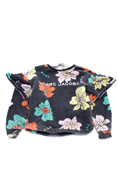 Marc Jacobs Girls Floral Print Ruffled Long Sleeve Pullover Top Black Size 6