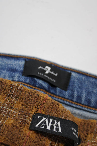 Zara 7 For All Mankind Womens Skirt Jeans Brown Blue Size Large 31 Lot 2