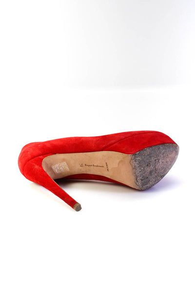 Rupert Sanderson Womens Slip On Stiletto Platform Pumps Red Suede Size 39