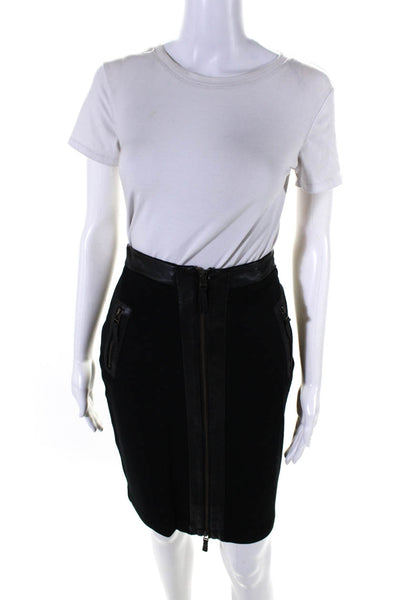 Cynthia Rowley Womens Patchwork Zipped Slip-On Midi Pencil Skirt Black Size 2