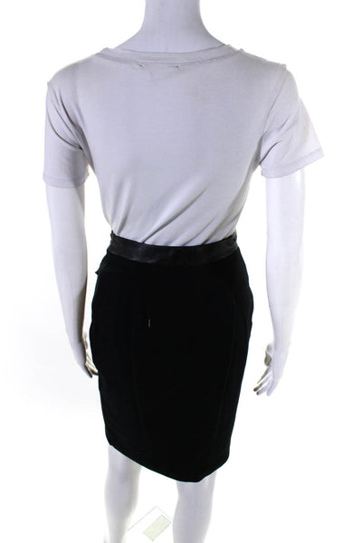 Cynthia Rowley Womens Patchwork Zipped Slip-On Midi Pencil Skirt Black Size 2