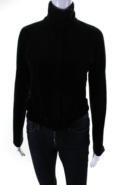 Vince Womens Cotton Suede Mock Neck Long Sleeve Zipped Jacket Black Size XS
