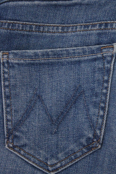 Mother Womens Cotton High Rise Raw Hem Slim Straight Jeans Blue Size 23