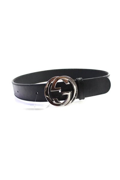 Gucci Mens Leather Silver Tone Hardware Slide Pink Belt Black Size 32