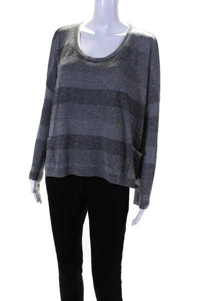 Theory Womens Striped Crew Neck Cropped Aprily Sweater Gray Wool Size Petite