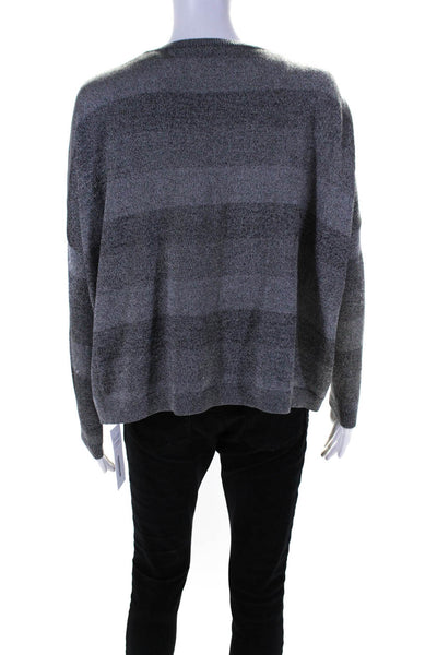 Theory Womens Striped Crew Neck Cropped Aprily Sweater Gray Wool Size Petite