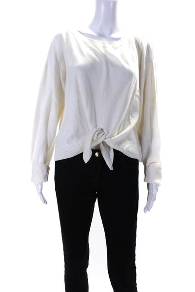 Intermix Womens Cashmere Long Sleeve Ribbed Tied Pullover Sweater Cream Size XL