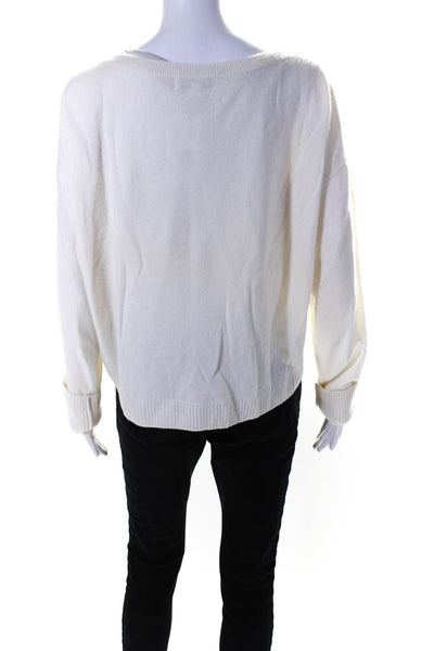 Intermix Womens Cashmere Long Sleeve Ribbed Tied Pullover Sweater Cream Size XL
