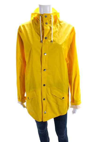 Rains Women's Hood Long Sleeves Button Down Rain Jacket Yellow Size XS/S