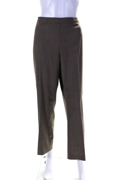 Rena Lange Womens Side Zip High Rise Pleated Dress Pants Brown Wool Size 12