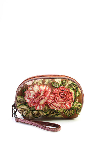 Isabella Fiore Women's Zip Closure Beaded Floral Pouch Wallet Pink Size S