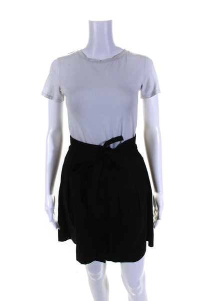 Theory Womens Pleated Tied Waist Button Down Pocket Short Skirt Black Size 2