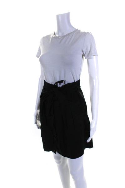 Theory Womens Pleated Tied Waist Button Down Pocket Short Skirt Black Size 2