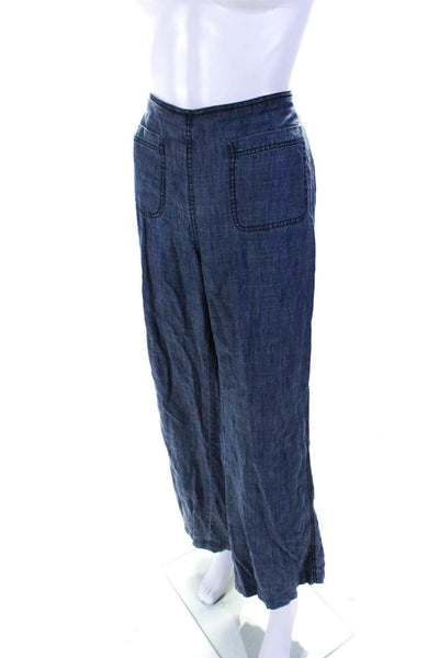 Trina Turk Womens Denim Side Zip Mid-Rise Straight Leg Trousers Blue Size 8