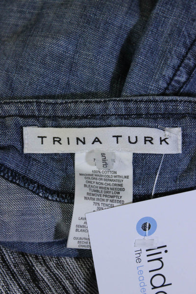 Trina Turk Womens Denim Side Zip Mid-Rise Straight Leg Trousers Blue Size 8