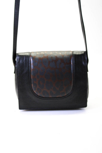 Jas MB Womens Leather Patchwork Animal Print Snap Button Shoulder Handbag Black