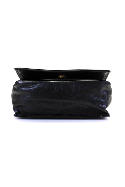 Jas MB Womens Leather Patchwork Animal Print Snap Button Shoulder Handbag Black