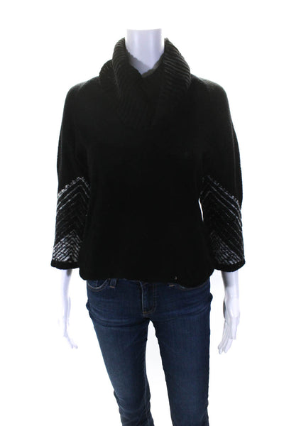 Valentino Roma Womens Black Wool Printed Cowl Neck Pullover Sweater Top Size S