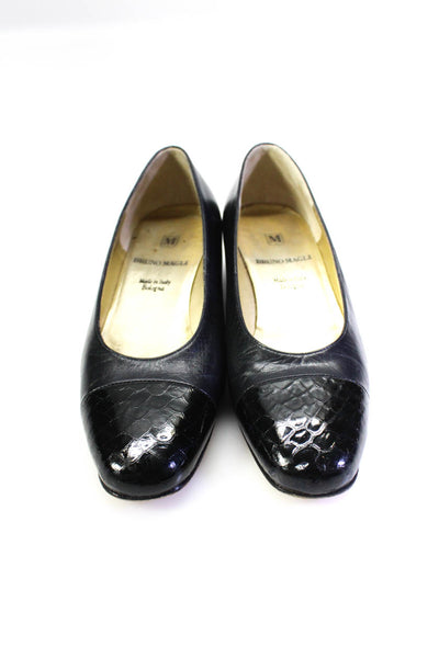 Bruno Magli Womens Leather Round Cap Toe Low Block Heeled Pumps Black Size 5.5