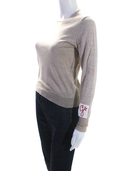 Golden Goose Womens Wool Distress Hem Long Sleeve Pullover Sweater Beige Size XS