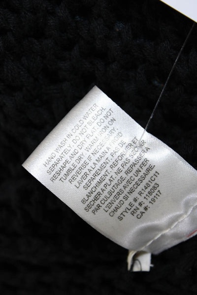 Minnie Rose Womens Open Knit Fringe Shell Sweater Black Cotton Size Small