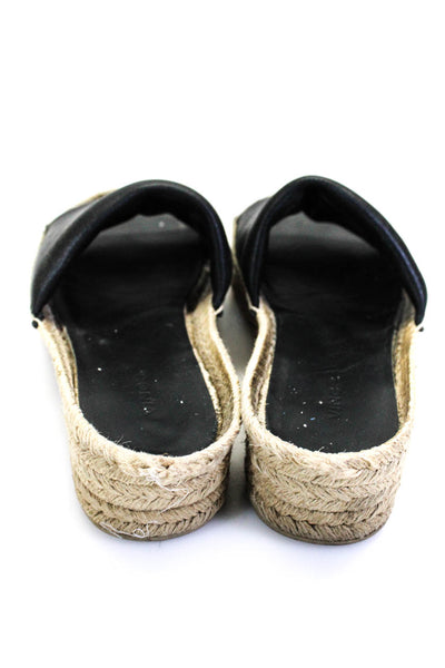 Vince Womens Leather Plush Platform Espadrille Slides Sandals Black Tan Size 7