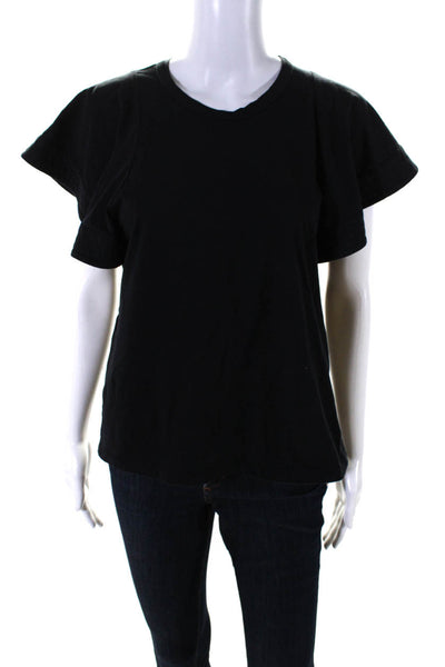 A.L.C. Womens Cotton Jersey Knit Curved Batwing Short Sleeve Shirt Black Size M