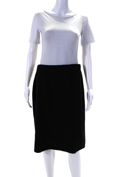 St. John Caviar Womens Elastic Waist Stretch Knit A Line Skirt Black Size 10