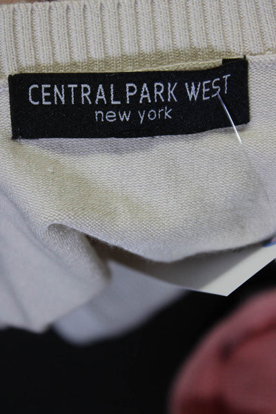 Central Park West Women's V-Neck Long Sleeves Fringe Hem Sweater Beige Size S