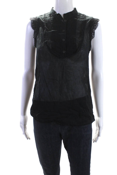 Gucci Womens Cotton Pleated Round Neck Sleeveless Blouse Top Black Size 40