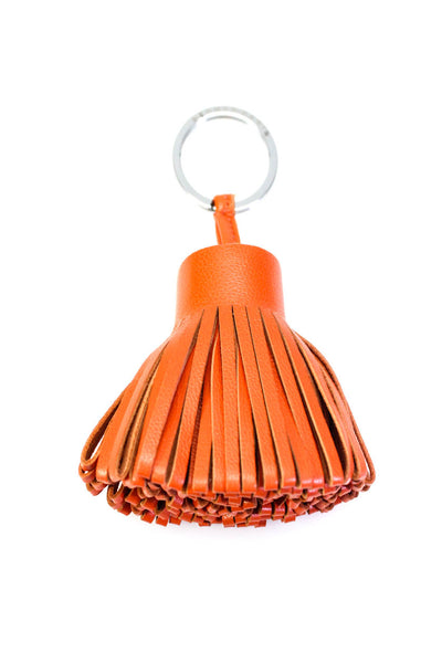 Hermes Womens Orange Calfskin Fringe Tassel Carmen Key Ring Handbag Charm