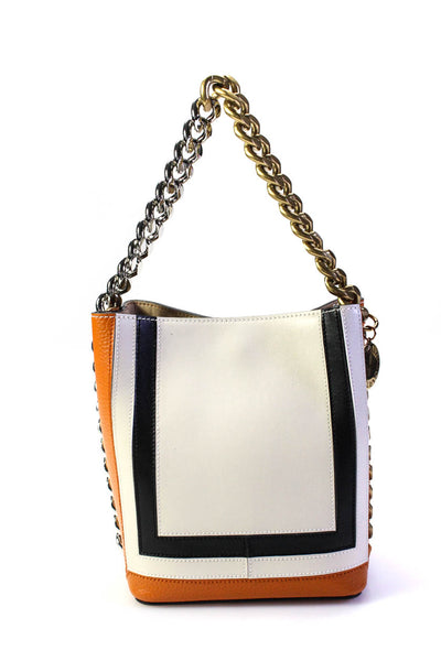 Stella McCartney Womens Chain Top Handle Colorblock Frayme Handbag White Black B