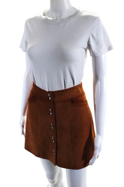 Intermix Womens Faux Suede Button Down Mini Skirt Brown Size Petite