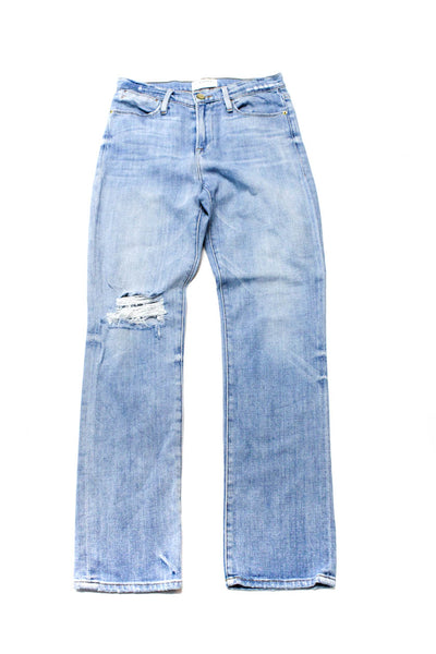 Frame Womens Cotton Button Distress Straight Skinny Leg Jeans Blue Size 25 Lot 2