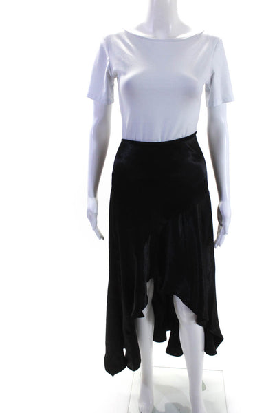 Free People Womens Unlined Satin Side Zip High-Low Maxi Skirt Black Size 8