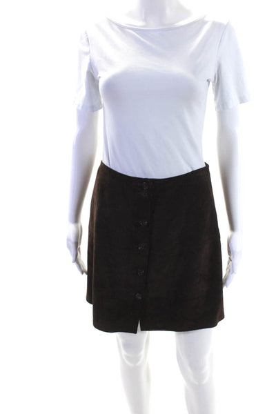 Banana Republic Womens Leather Darted Buttoned A-Line Skirt Brown Size 8